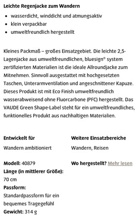 Vaude Damen Regenjacke Lierne Gr.42 (L) NEU